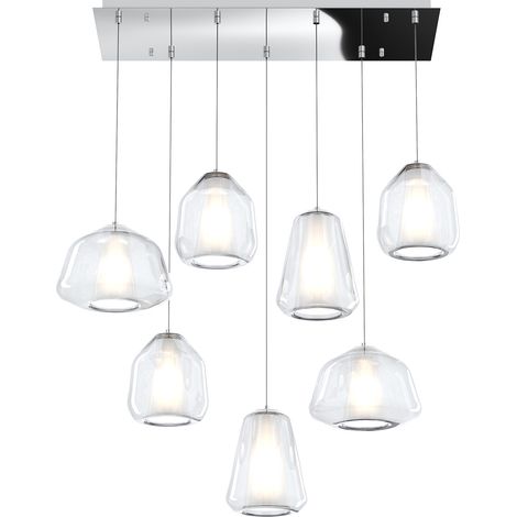 SOSPENSIONE CROMO 7 LUCI RETTANGOLARE VETRI 2X ALPHA + 3X BETA + 2X GAMMA TRASPARENTI 1176CR-S7 R ABG-TR