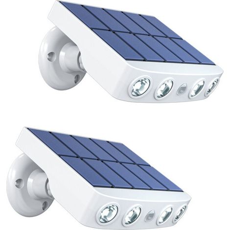2PCS Lampes solaires d'extérieur, projecteurs à détecteur de mouvement avec conception de caméra de sécurité factice(lumière blanche) (1/4)