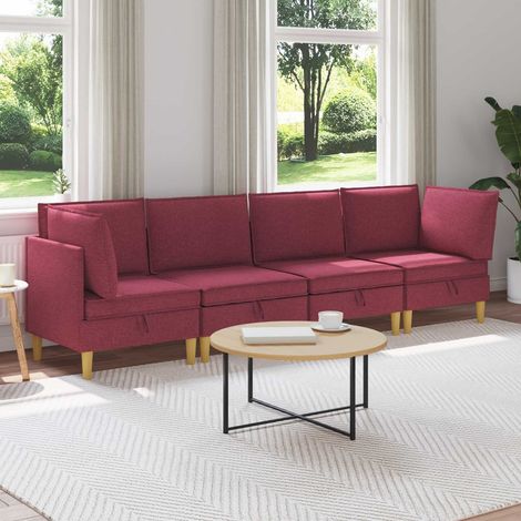 vidaXL Modular Sofa Set mit Stauraum 4 pcs Weinrot Stoff (1/5)