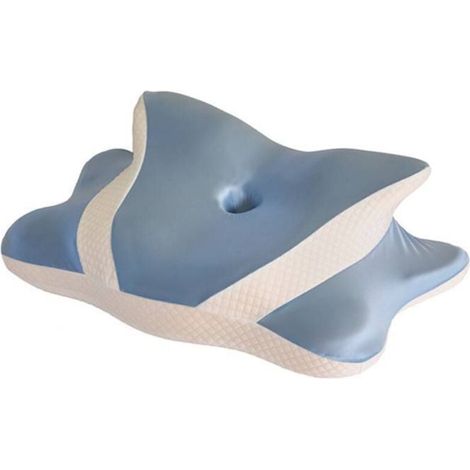 Oreiller cervical ergonomique 2 en 1 en mousse à mémoire de forme, oreiller orthopédique pour dormir sur le côté et sur le dos, oreiller papillon, 60 x 40 x 14 cm (bleu) (1/2)