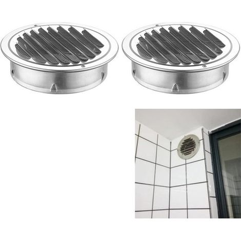 Confezione da 2 - Griglia e cappa di ventilazione rotonde in acciaio inox color argento con copertura a rete per condotti da 120 mm (1/4)