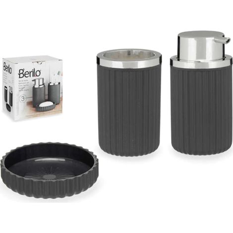3-in-1 Anthrazit-Accessoires-Set: Seifenschale, Seifenspender, Zahnbürstenhalter (1/3)