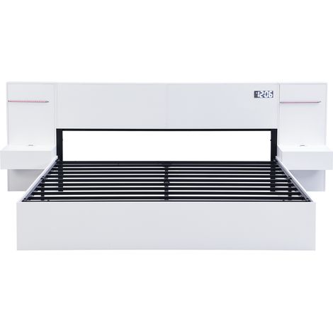 Lit 180x200 cm bois avec USB, horloge, Bluetooth, LED, sans matelas,blanc (1/5)