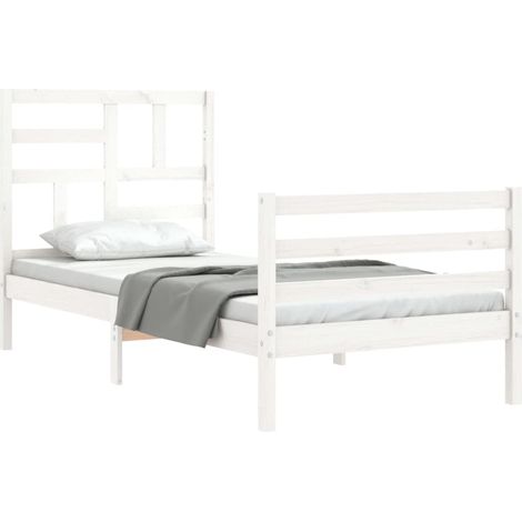 Bed Frame with Headboard White Single Solid Wood vidaXL (1/5)