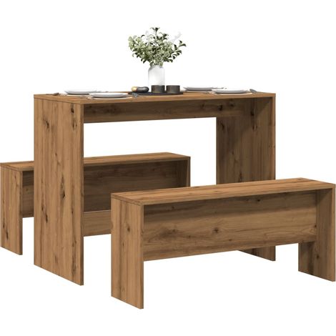 Mesa y bancos de comedor 3 pzas madera ingeniería roble atisian vidaXL (1/5)