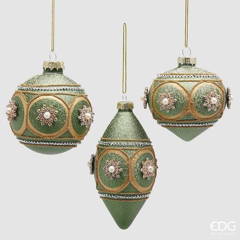 EDG Enzo De Gasperi Addobbo Palla Trottola Fuso di Natale Zarina Ass. D 8 Cm  Green Gold 1 Pz