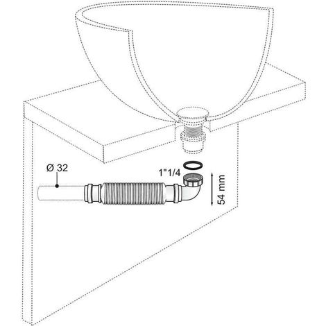 Siphon lavabo gain de place en polypropylène D32, blanc tuyau d'évacuation 39,2mm descente antireflet 1,25 pouces (1/4)