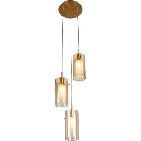 Suspension DUO 3 3L Multi-Drop métal bronze et double Verre Champagne E14 3x60w (1/3)