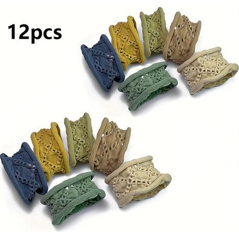 Lot de 12 élastiques à cheveux en maille sans couture Haute élasticité, tissu, style minimaliste, couleur unie (1/5)
