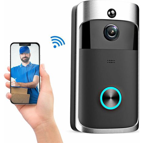 Sonnette Video Sans Fil 720P Interphone Visuel Wi-Fi Detection Vision Nocturne Talk Avec Angle De Vision De 166 ° La Sonnette Intelligente Prend, Argent Et Noir Pas De Batterie - Argent Et Noi (1/4)