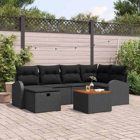 Set Divano da Giardino 7 pz Nero Poly Rattan vidaXL (1/5)