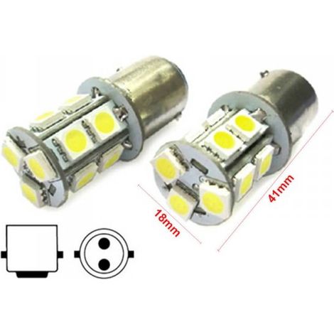 2 Lampade LED Barca BA15D B15D Bianco Freddo 12V 24V 3W No Polarità 13 SMD 5050 G18 (1/3)