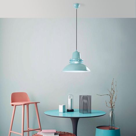 Lustre turquoise, hauteur réglable 34-123 cm, corps en métal, diamètre 34 cm, douille E27, pour les espaces de vie modernes Solution d'éclairage élégante (1/5)