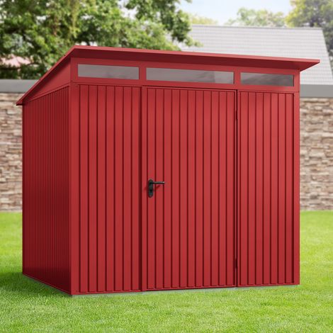 Hörmann Ecostar Metall-Gerätehaus Trend mit Pultdach Typ 2, 248 x 283 cm, purpurrot, 5,7 m², 1-flüglige Tür