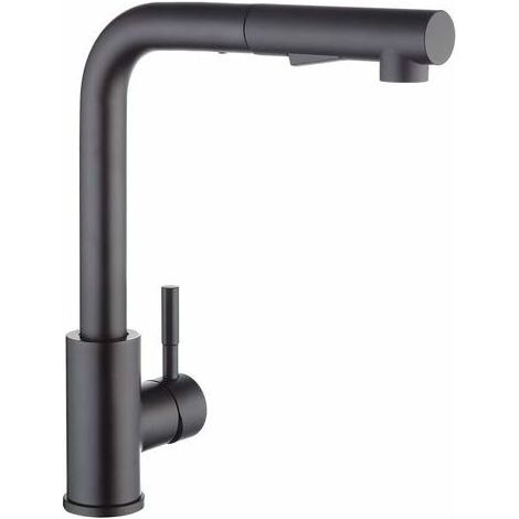 Robinet de cuisine noir mat avec douchette extractible – Bec rotatif 360° – Acier inoxydable SUS304 – 2 jets pour lavage efficace (1/5)