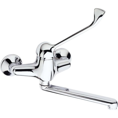 Schläfer 48015110 - Lavello Parete leva lunga con Cromo, Miscelatore Cucina leva clinica con Comando a Gomito, Beccuccio Girevole a 180° distanza fori 15/17 mm