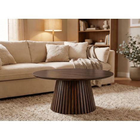 Table basse ronde en bois foncé HEKA