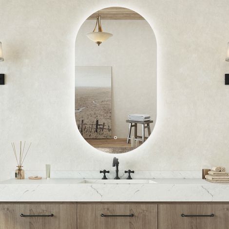 Specchio bagno ovale 60x100 cm con led. Dimmerabile + Touch Control + Bordo non sabbiato + IP44 (1/5)