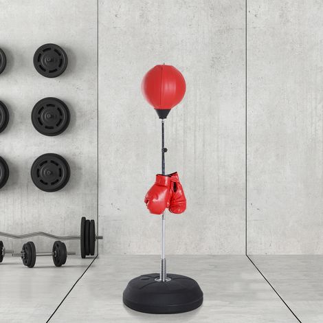 Pompe et base de lestage pour adolescents et débutants rouge, Sac de Frappe sur Pied Punching ball sur pied réglable en hauteur 126-144 cm