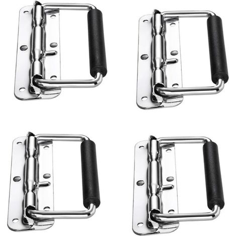 Poignee, 4pcs Poignées de Caisse Pliantes, Poignée Pliante à Ressort, Poignée pour Valise, Flight Case, Mallette à Outils, Mallette de Camping, Boîte à Haut-Parleur, Boîte à Outils (Argent, 120m (1/5)