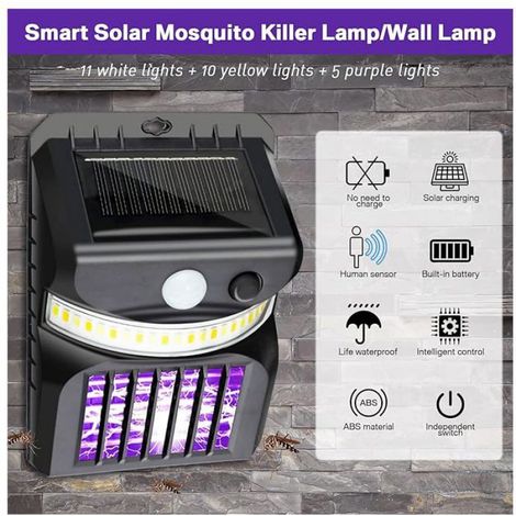 Lot de 4 lampe anti-moustiques, solaire, LED, détecteur de mouvement, extérieur (1/2)