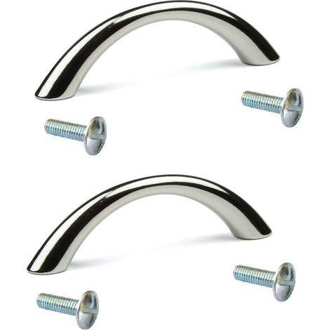 2x Poignée de meuble acier finition chrome poli argenté entraxe 128mm longueur 154mm hauteur 24mm Placard Porte Cuisine Armoire Tiroir Buffet