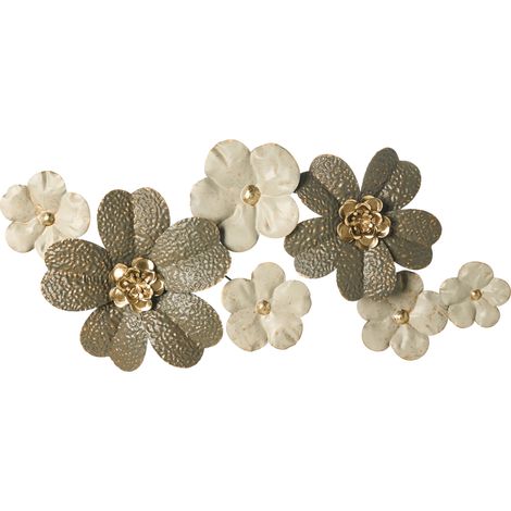 Decoración de pared moderna motivo floral hecha a mano hierro beige/dorado Lanthanum