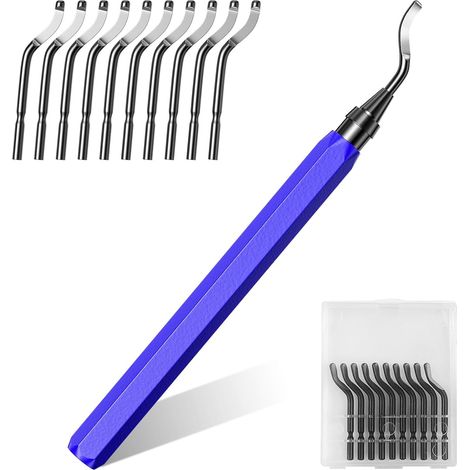 Manual Deburring Tool, Deburrer with 10 BS1010 Replacement Blades, Deburring Pen, 360° Rotating Deburr Burr Remover for 3D Printing, Plastic, Aluminum, Copper, PVC, Steel (1/5)