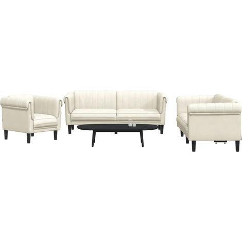 Sessel - 3-tlg. Sofagarnitur Creme Samt (1/5)