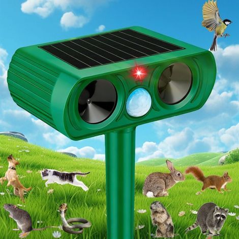Répulsif solaire à ultrasons pour chat, étanche, avec détecteur de mouvement PIR, pour jardin, efficace contre les chats, les chiens, les martres et les oiseaux