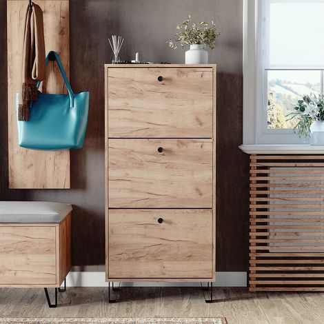 Mueble zapatero Siri, Roble dorado, 60 x 130 cm con 3 cajones abatibles, Vicco (1/5)