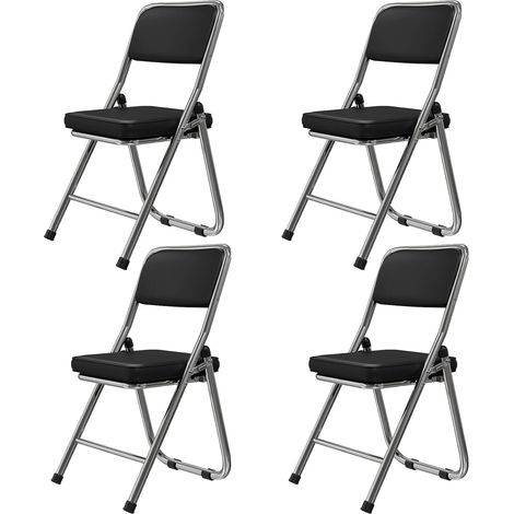 4er-Set Klappstühle für drinnen und draußen, bequemer Klappstuhl aus Kunstleder und Metall, für Garten, Esszimmer, Büro oder Konferenz – Schwarz, 45 x 46 x 82 cm (1/5)