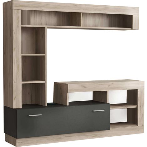 Parete attrezzata soggiorno mobile porta tv 170x42x181,5 cm di colore Antracite e Olmo mod. Leonard (1/5)