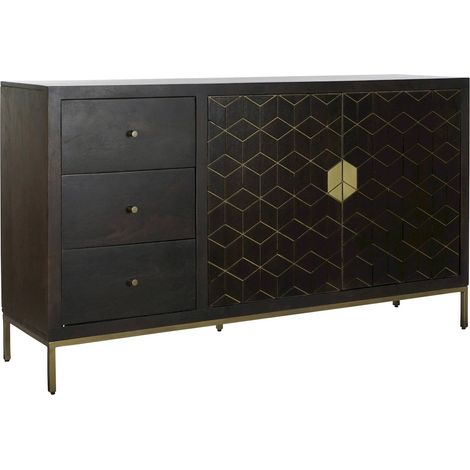 Buffet acacia brun et métal éclat doré élégance et rangement - Marron obscur avec détails dorés (1/5)