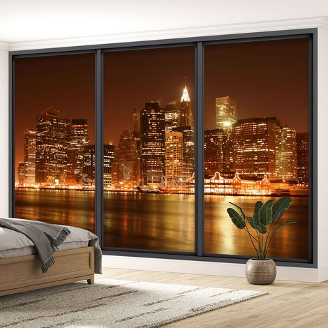 Papier peint panoramique Trompe l'oeil baie vitrée - New York - 130 cm x 78 cm (1/5)