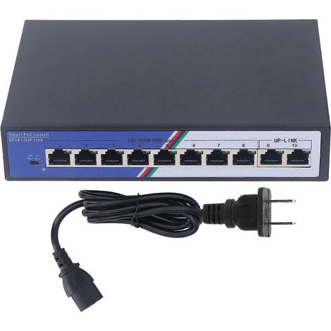 10-Port Gigabit PoE Switch 2 Gbit/s Ethernet Splitter Plug & Play Unmanaged Network Switch 100–240 V U
