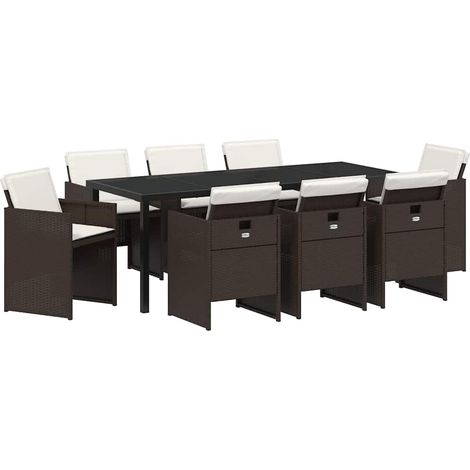 Maison Exclusive - Set da Pranzo per Giardino con cuscino 9 pcs Marrone polyrattan