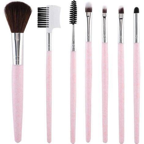 7 pièces pinceaux maquillage professionnels set ombre à paupières blush lèvres outils kit rose (1/5)