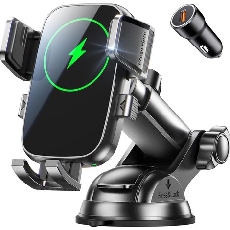 Support Téléphone Voiture Induction, 15W Chargeur Induction Voiture Charge Rapide, Ventouse Puissante & 360° Rotation, Chargeur sans Fil Voiture pour iPhone 17 Pro Max/16/15/14, Galaxy S25/S24 (1/5)