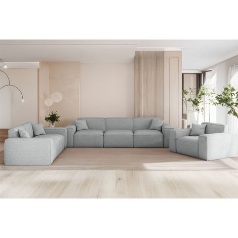 Sofaset Designersofa CELES PREMIUM 3-2-1 in Stoff Artico Hellgrau