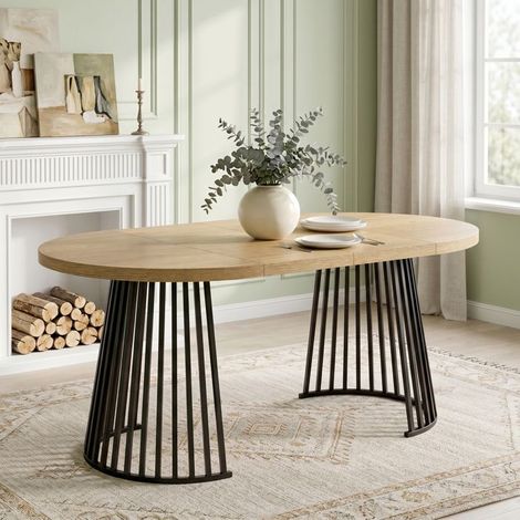 Table à manger extensible - Télescopique - 176x100x76 cm - Chêne/Noir - 4–8 personnes (1/5)