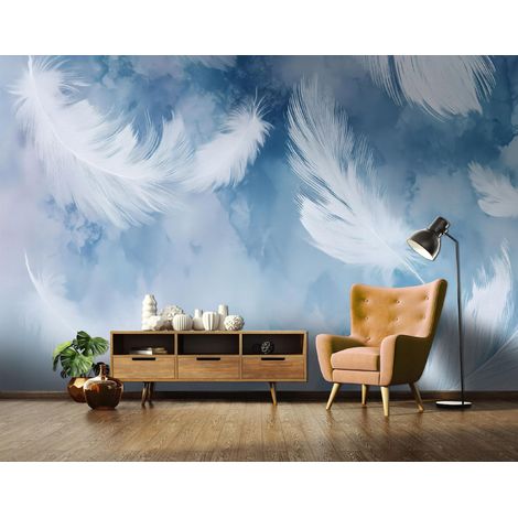 Fototapete Federn Blau Kunst, für Wohnzimmer und Schlafzimmer, 150 x 105 cm – Komplettset inkl. Kleister & Anleitung (1/5)