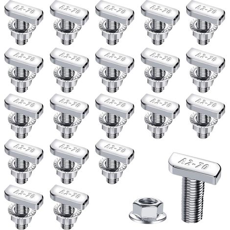 20 Pièces Vis à Tête Marteau M8x20mm, Vis en T en Acier Inoxydable et Ecrous à Bride M8 pour Rails de Montage Solaires PV, Vis de serre (1/5)