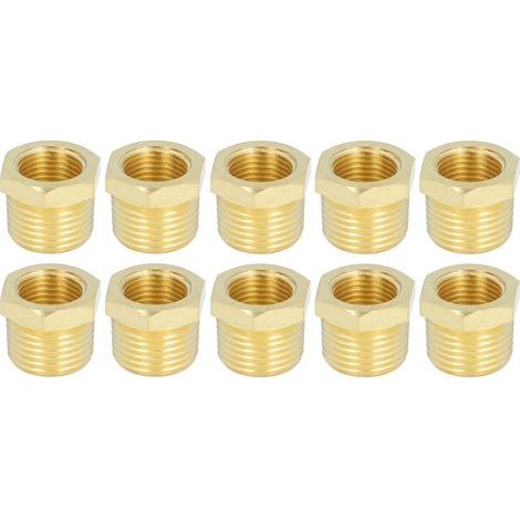 Raccord de tuyau fileté en laiton, 1/2 NPT mâle X 3/8 femelle, adaptateur, douille hexagonale pour eau, huile, gaz naturel, 10 pièces (1/5)