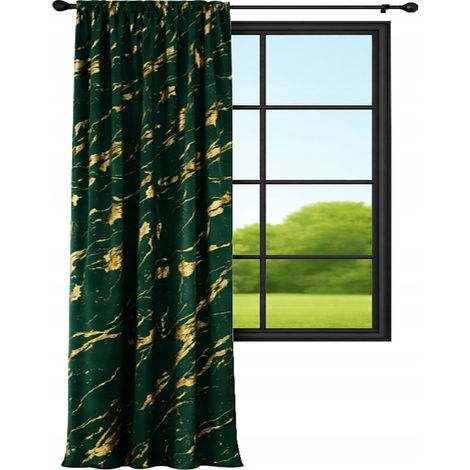 Samtvorhang 140x230 Flaschengrüner Marmor mit Goldmuster