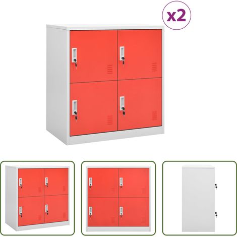 vidaXL Rangement bureau - Armoires à casiers 2 pcs Gris clair et rouge 90x45x92,5cm Acier (1/5)