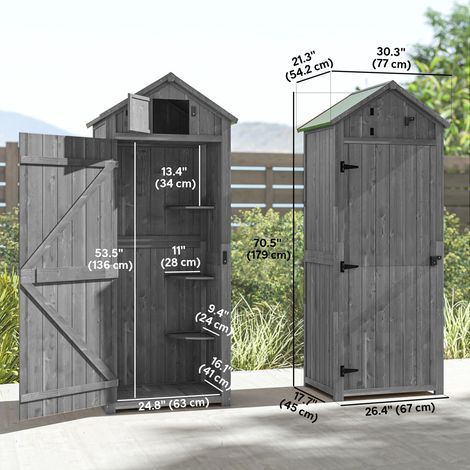 Abri de jardin avec 3 niveaux d'étagères grises (1/5)