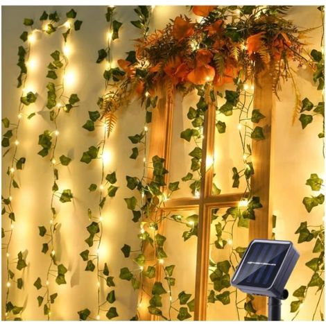 10 m guirlande lumineuse solaire, lierre artificiel avec 100 LED, 8 modes d'éclairage pour extérieur (1/4)