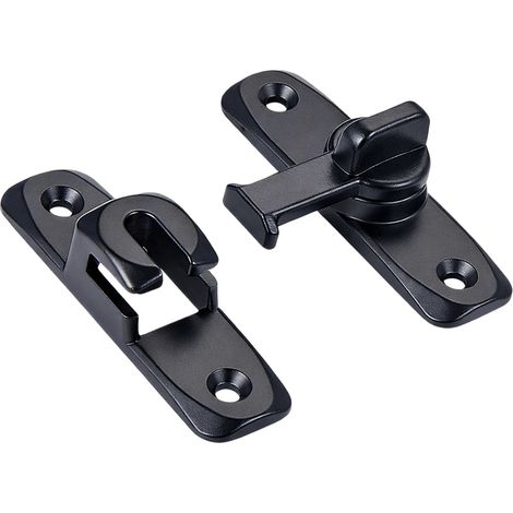 Loquet Porte Coulissante - Verrou Rabattable 90/180 Degrés - Pour Porte Pivotante ou Coulissante - Alliage Zinc - Noir - Lot de 2