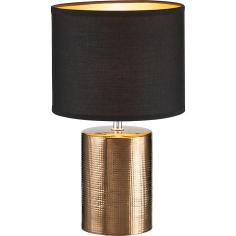 Lampe de table, bronze, bronze antique, abat-jour en tissu, chintz/intérieur doré, hauteur : 35 cm, diamètre : 20 cm, avec interrupteur à cordon, 1 ampoule E14 max. 25 W sans ampoule (1/2)